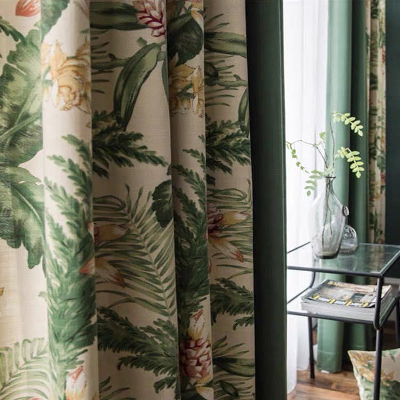 Light Luxury Country American Pastoral Blackout Cotton and Linen Bedroom Living Room Floor-To-Ceiling Window Splicing Window Screen House Curtain Cloth