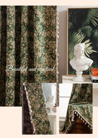 French Curtain Retro Style Thickened Green Floral Curtain Finished Semi-Shaded Green Monet Oil Painting