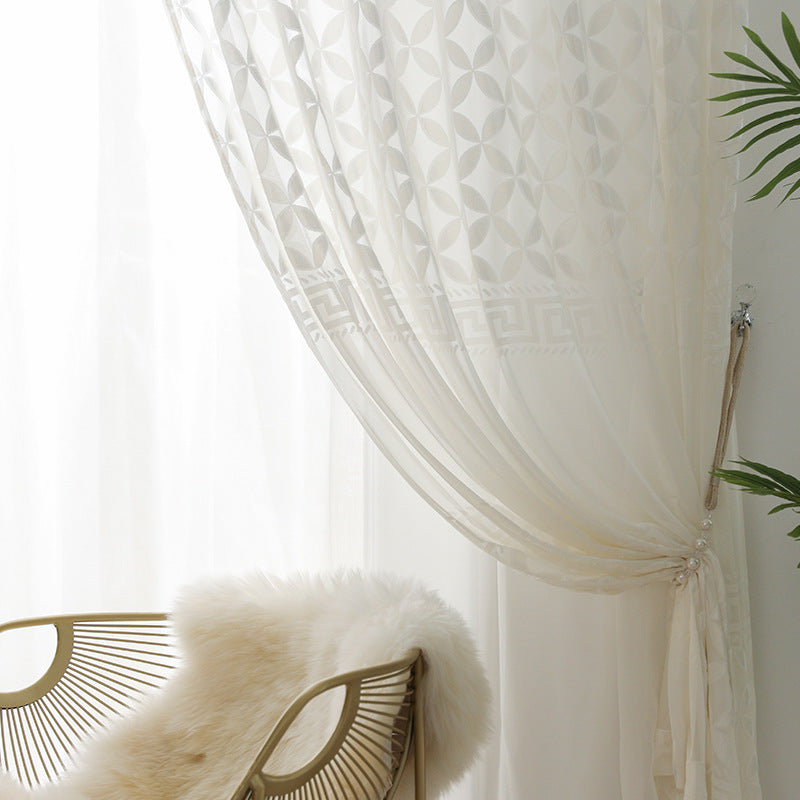 Factory Supply Light Luxury Modern Simple Plain Cotton Thread Embroidered Window Screen Semi-Shaded Bedroom Balcony Window Screen Spot