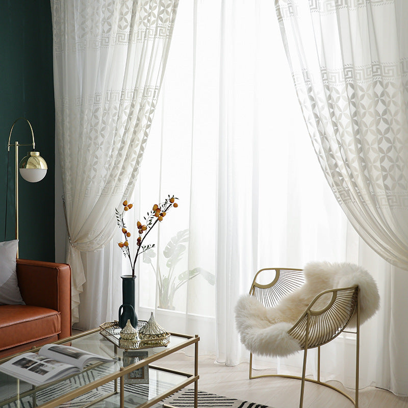 Factory Supply Light Luxury Modern Simple Plain Cotton Thread Embroidered Window Screen Semi-Shaded Bedroom Balcony Window Screen Spot