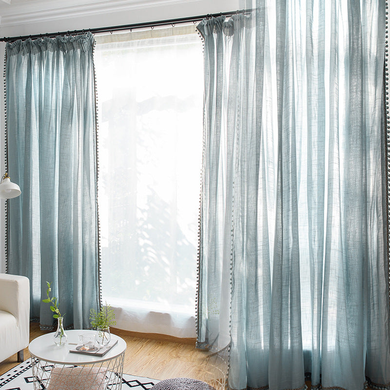 Factory supply nanju North house living room balcony project comes with fairy fine cross yarn cotton and linen bamboo window screen