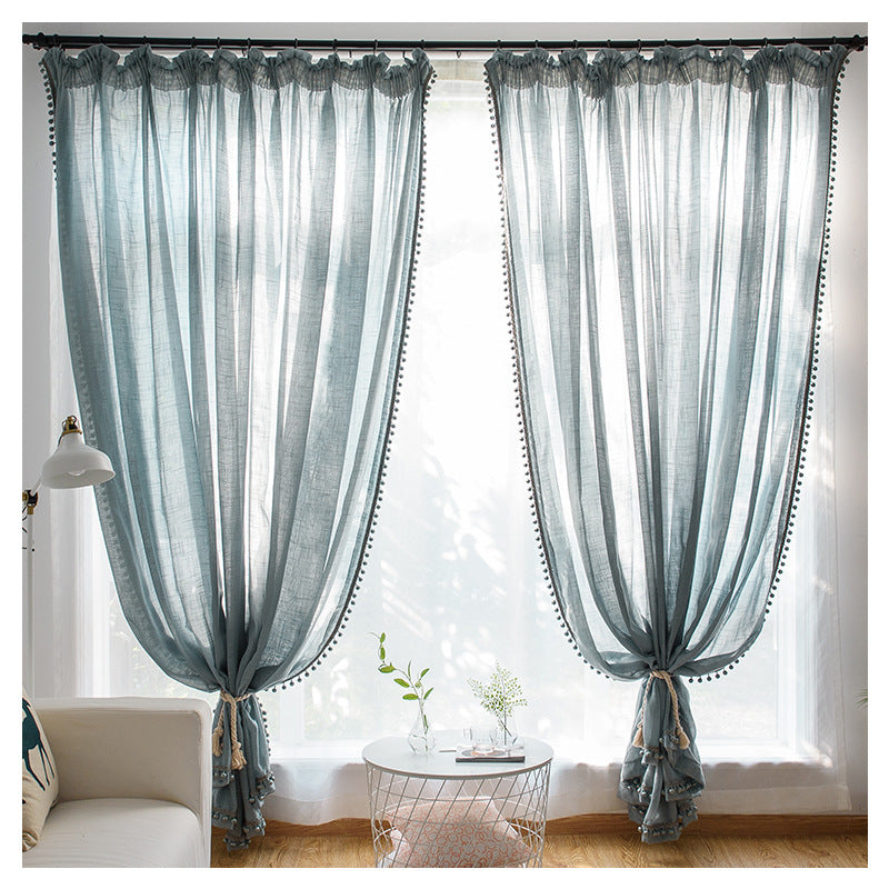 Factory supply nanju North house living room balcony project comes with fairy fine cross yarn cotton and linen bamboo window screen