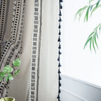 Curtain Finished Cotton and Linen Kitchen Curtain Bohemian Style Black and White Printed Bay Window Curtain