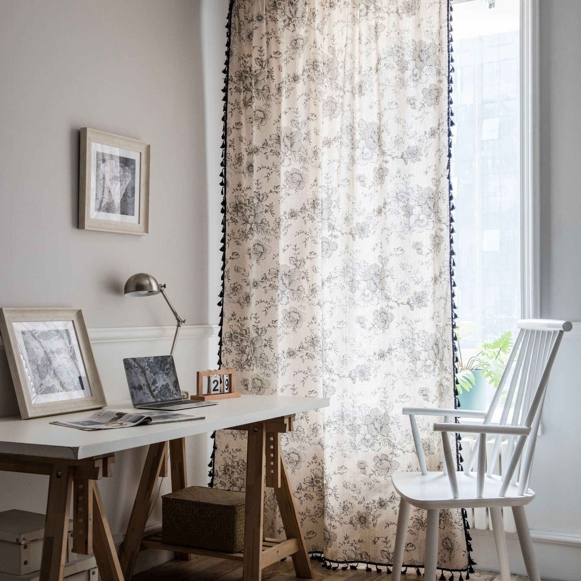 Curtain Shades Rose Printed Tassel American Style Small Window Kitchen Curtain Cotton and Linen Semi-Shaded Bay Window Small Window