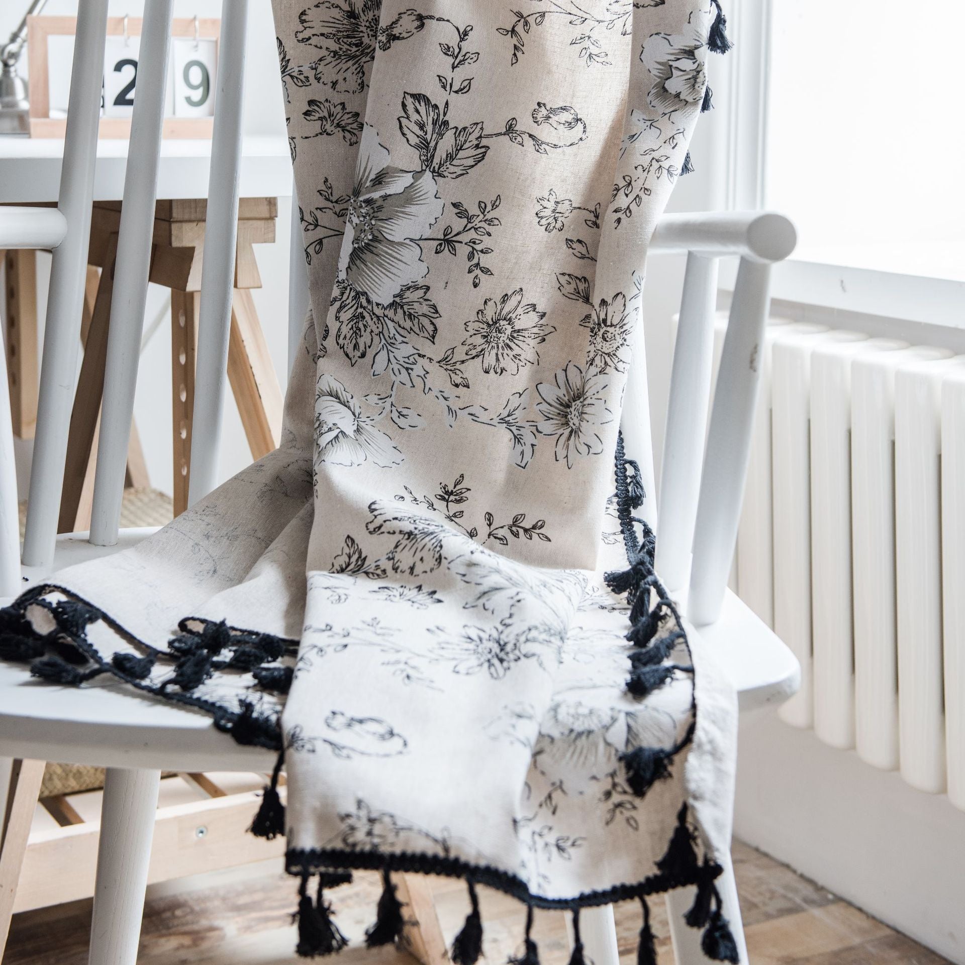 Curtain Shades Rose Printed Tassel American Style Small Window Kitchen Curtain Cotton and Linen Semi-Shaded Bay Window Small Window