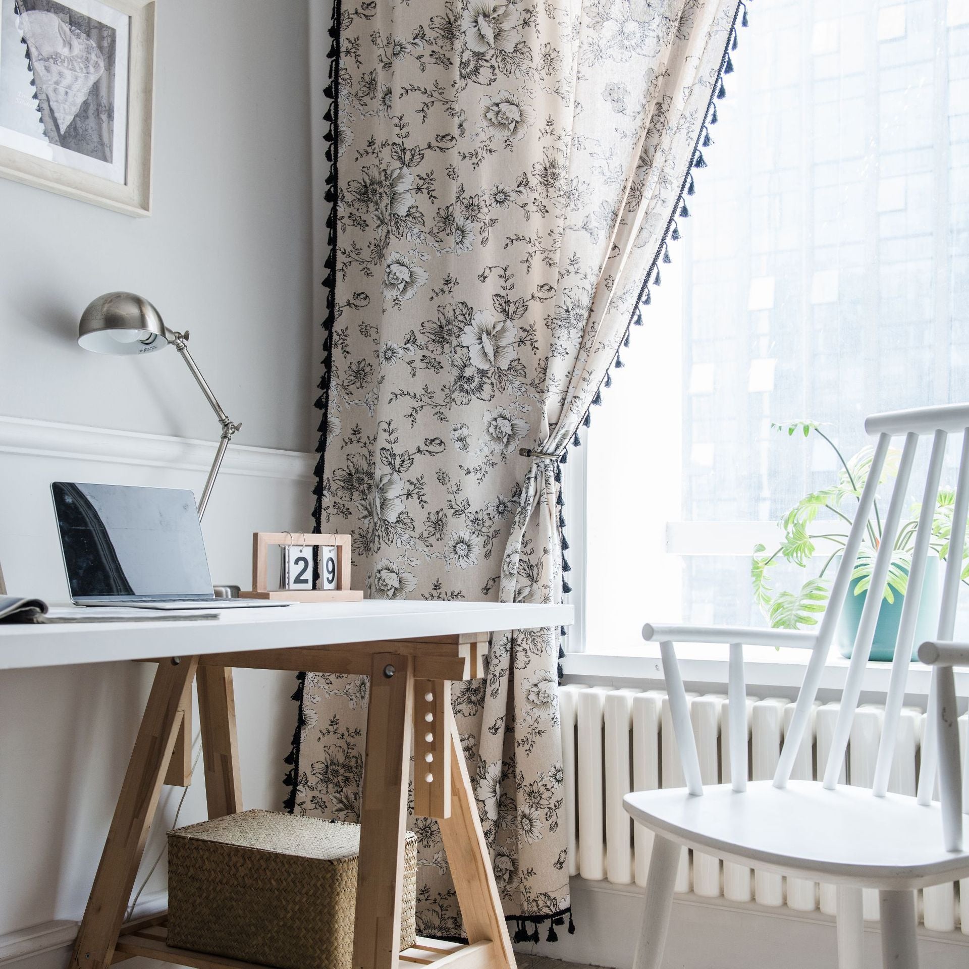 Curtain Shades Rose Printed Tassel American Style Small Window Kitchen Curtain Cotton and Linen Semi-Shaded Bay Window Small Window