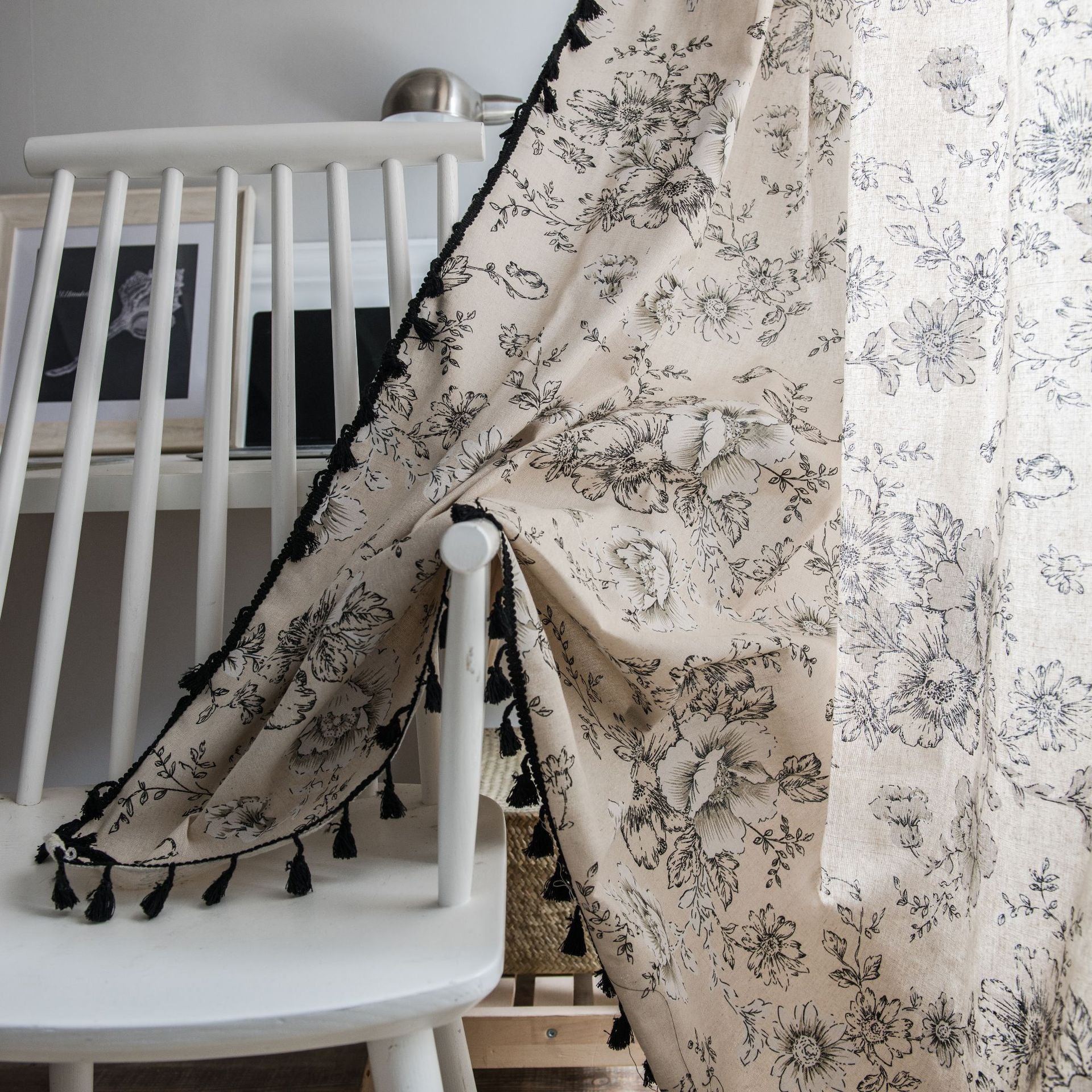 Curtain Shades Rose Printed Tassel American Style Small Window Kitchen Curtain Cotton and Linen Semi-Shaded Bay Window Small Window