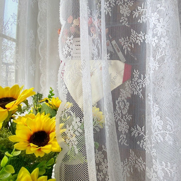 American-style Nordic French-style Lace Window Screen Warp Knitted Jacquard Balcony Curtain Door Curtain Rose Garden Window Screen Finished Cross-border