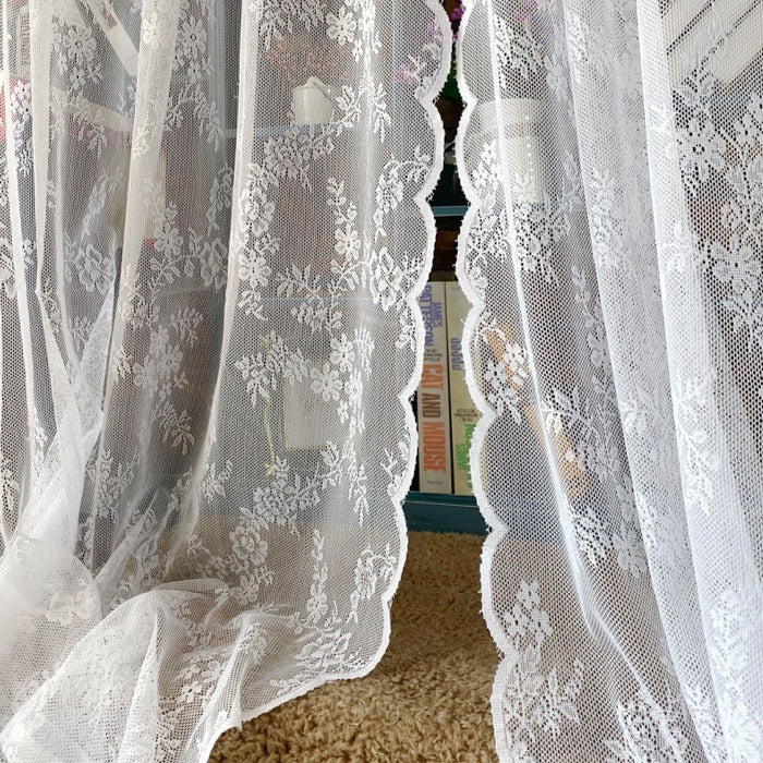 American-style Nordic French-style Lace Window Screen Warp Knitted Jacquard Balcony Curtain Door Curtain Rose Garden Window Screen Finished Cross-border
