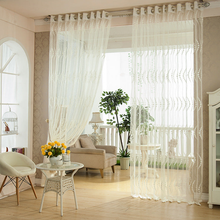 2025 New pure white jacquard trim curtain screen finished transparent hollow window screen wholesale factory direct sales