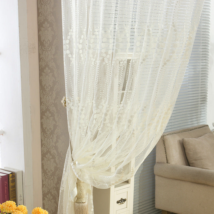 2025 New pure white jacquard trim curtain screen finished transparent hollow window screen wholesale factory direct sales