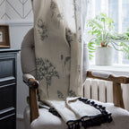 Curtain Shades Grey Flower Print Curtain Finished Black Tassel Pastoral Kitchen Curtain Floating Window Curtain