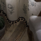 Curtain Shades Grey Flower Print Curtain Finished Black Tassel Pastoral Kitchen Curtain Floating Window Curtain