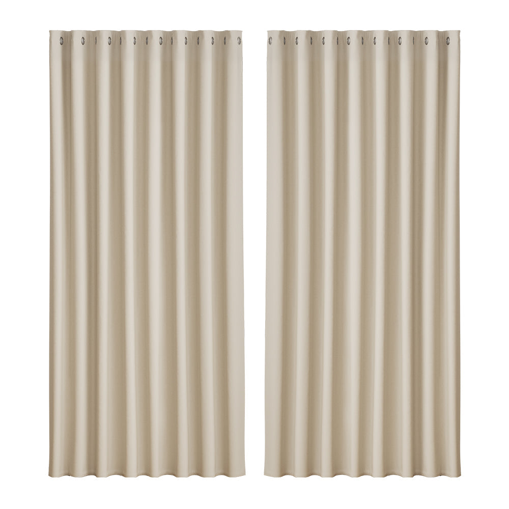 Artiss 2X Blockout Curtains Eyelet 300x230cm Beige-0