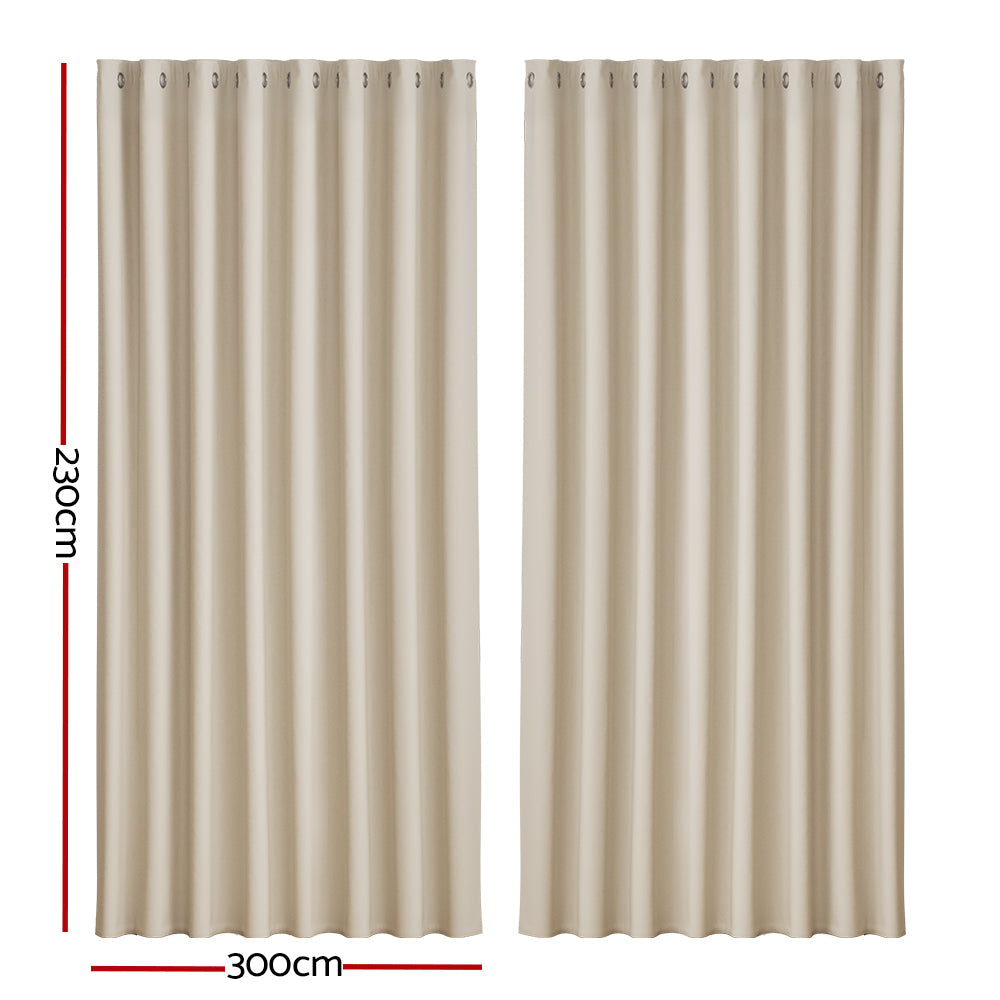Artiss 2X Blockout Curtains Eyelet 300x230cm Beige-1