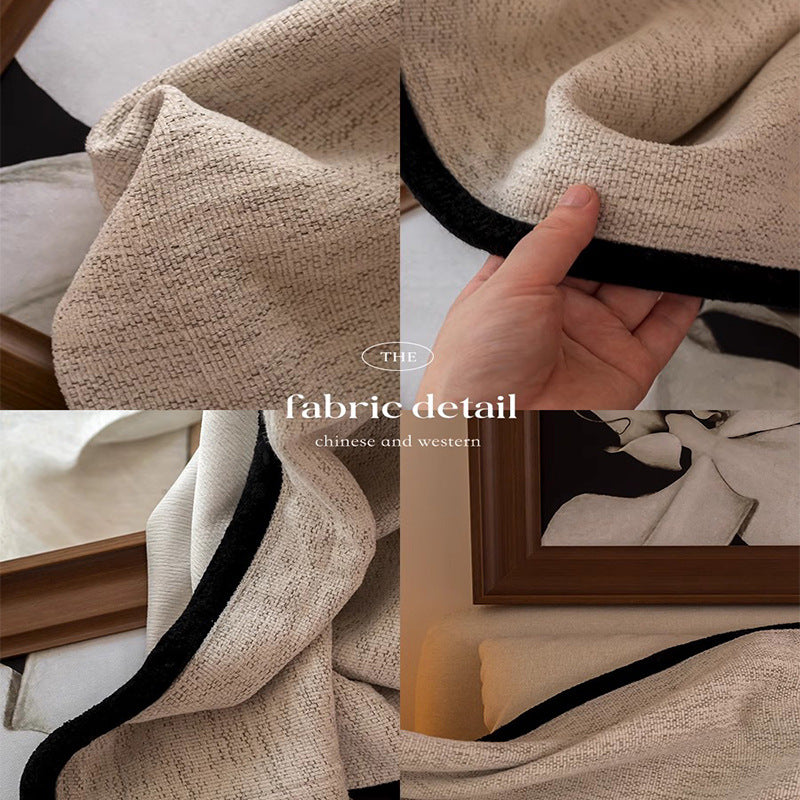 80% Black out Light French Middle Ancient Nanyang American Black Edge Yarn-dyed Chenille Living Room Curtain Cream Autumn Well Curtain Fabric Finished