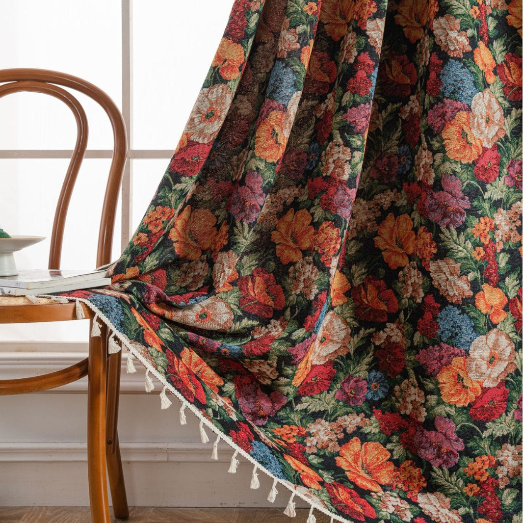 Jacquard Flower Bird Graphic Curtain for Kitchen Semi-Shaded Bay Window Treatment Factory Direct Supply