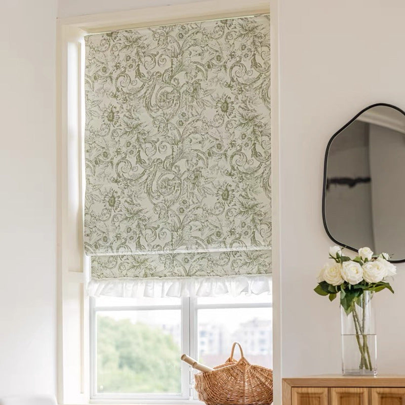 2025 New Light French Style American Style Fresh Green Chenille Shading Roman Curtain Study Lifting Curtain