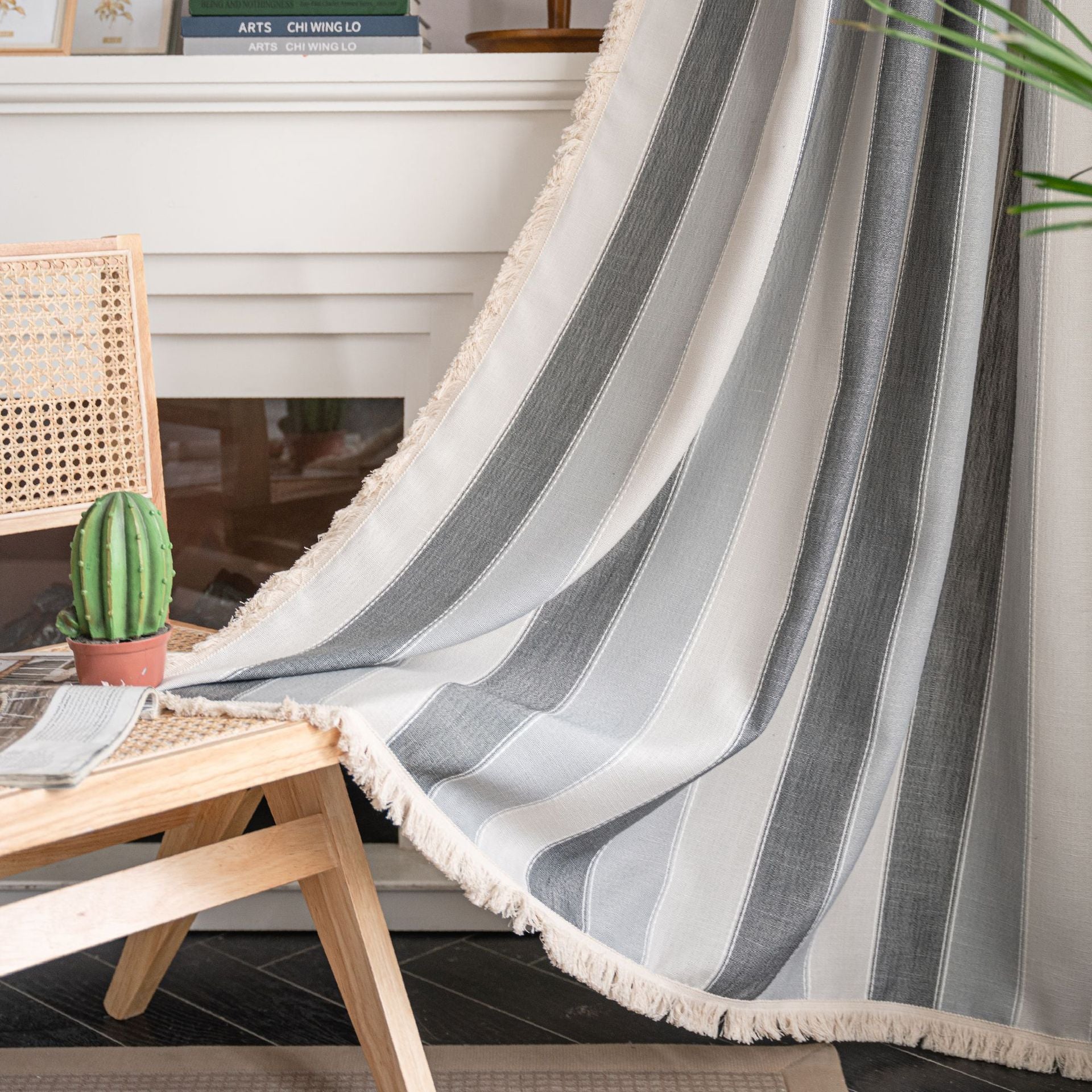 Shade curtains Rhyme Curtain Finished Striped Yarn-dyed White Whisker Contrast Kitchen Curtain Country Style Living Room Semi-Shaded Bay Window