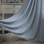 Bay Window Curtain Finished Green Contrasting Color Blocking Curtain Semi-shading Tassel Embroidered Door Curtain Bedroom Rural Style