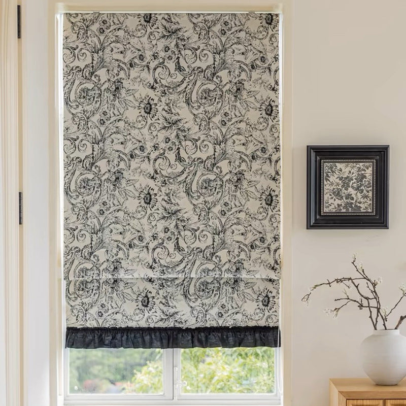 2025 New Light French Style American Style Fresh Green Chenille Shading Roman Curtain Study Lifting Curtain