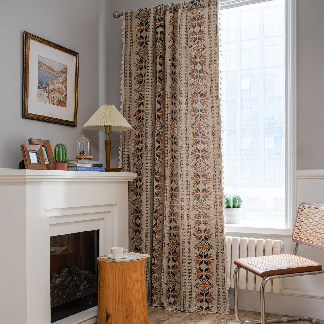 Curtain Jacquard Tassel Kitchen Curtain American Country Bay Window Rose Flower Semi-Shaded Factory Direct Supply