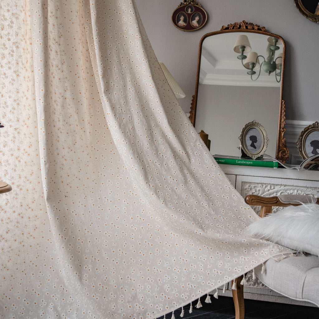 Curtain Finished Cotton and Linen Kitchen Curtain Pastoral Daisy Printed Bay Window Curtain