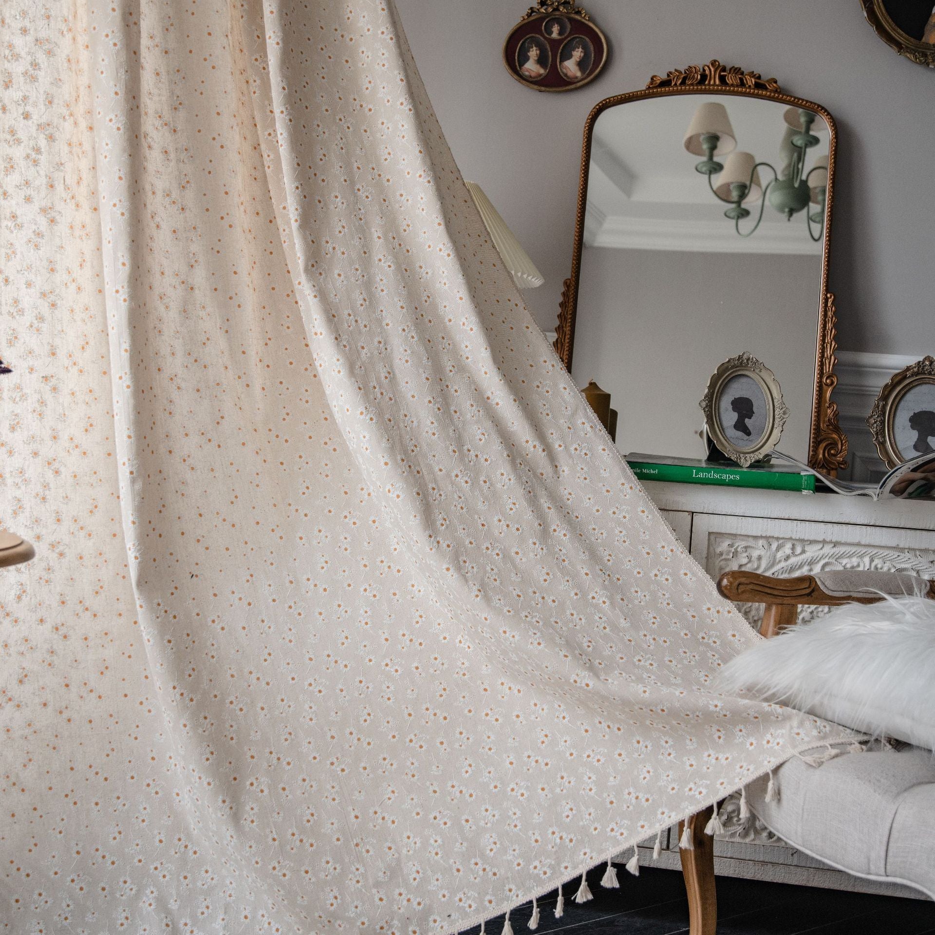 Curtain Finished Cotton and Linen Kitchen Curtain Pastoral Daisy Printed Bay Window Curtain