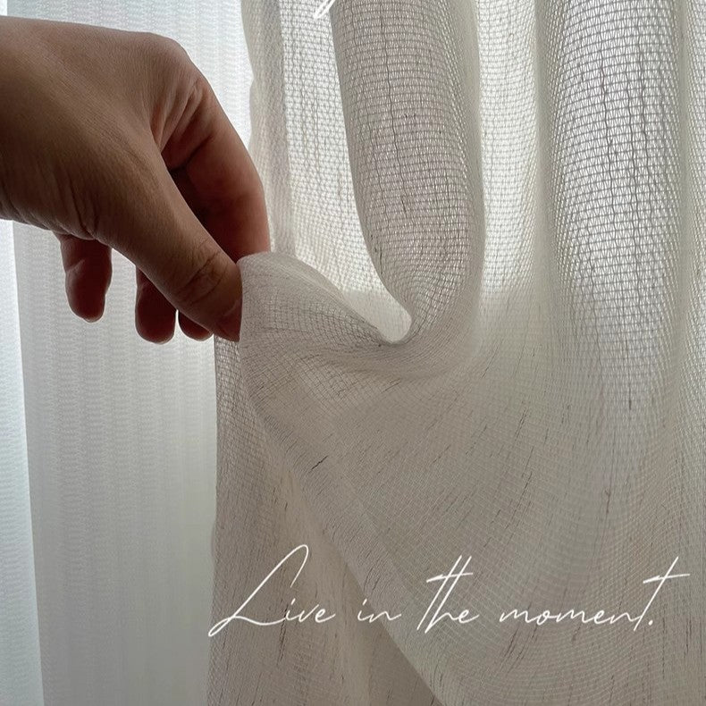 French double-layer cream color linen yarn balcony living room curtain semi-shading transparent gauze curtain floor window