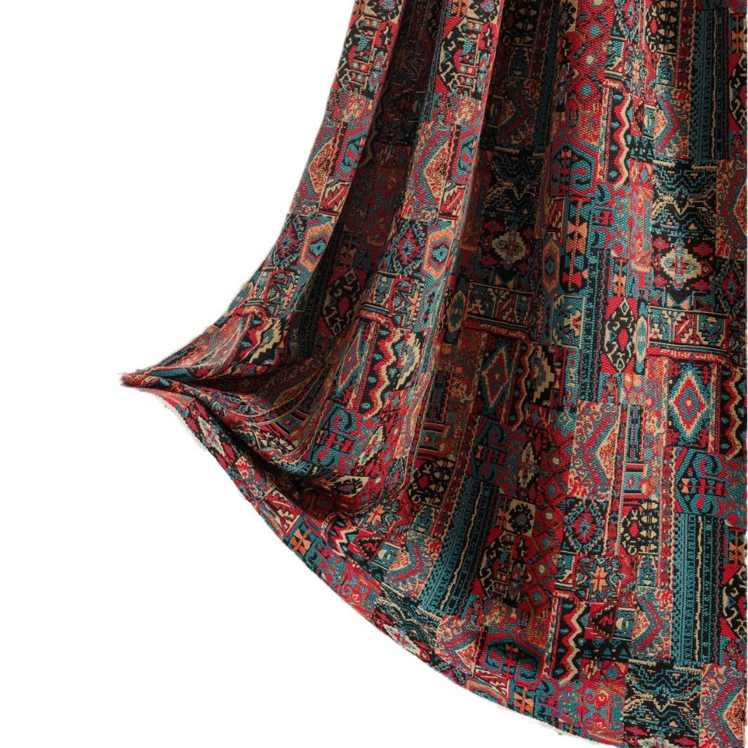 Geometric Contrast Jacquard Curtain Semi-Shading Finished Kitchen Window Treatment Floating Style Direct Supply