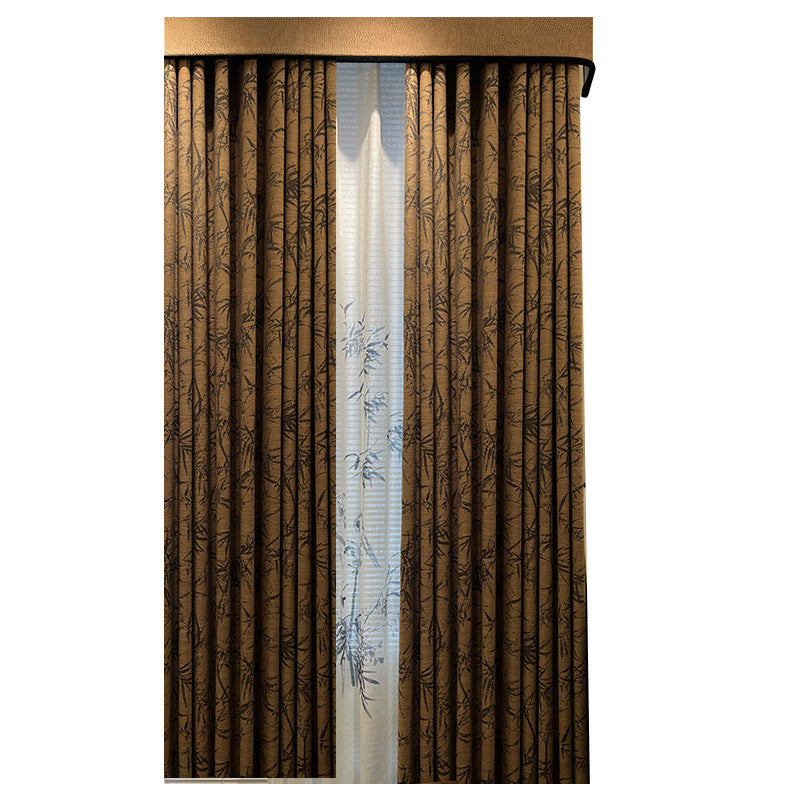 New Chinese Style Bamboo Cotton Linen Yarn-dyed Jacquard French Retro Antique Bamboo Curtain High-end Blackout Curtain