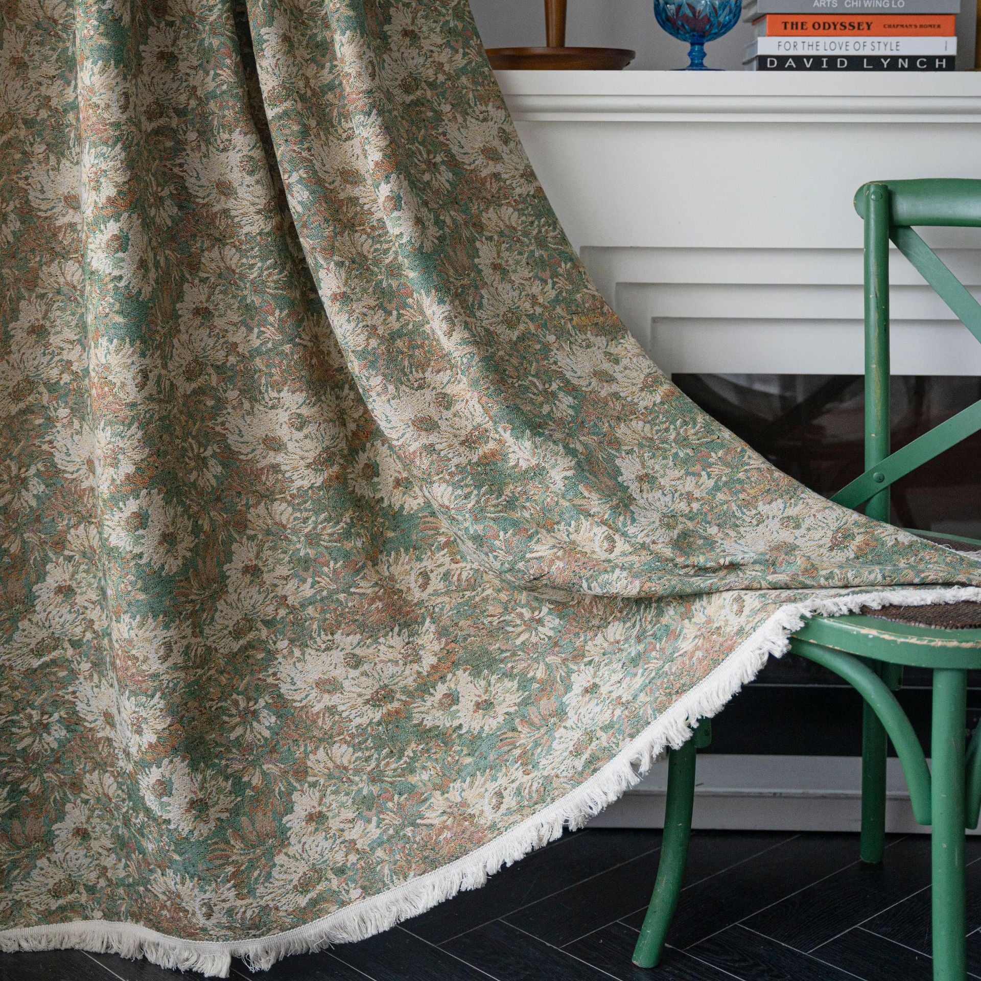 Shades Curtain Green Oil Painting Flower Kitchen Curtain American Country Noise-Reducing Curtains  Bay Window Curtain Finished Semi-shading