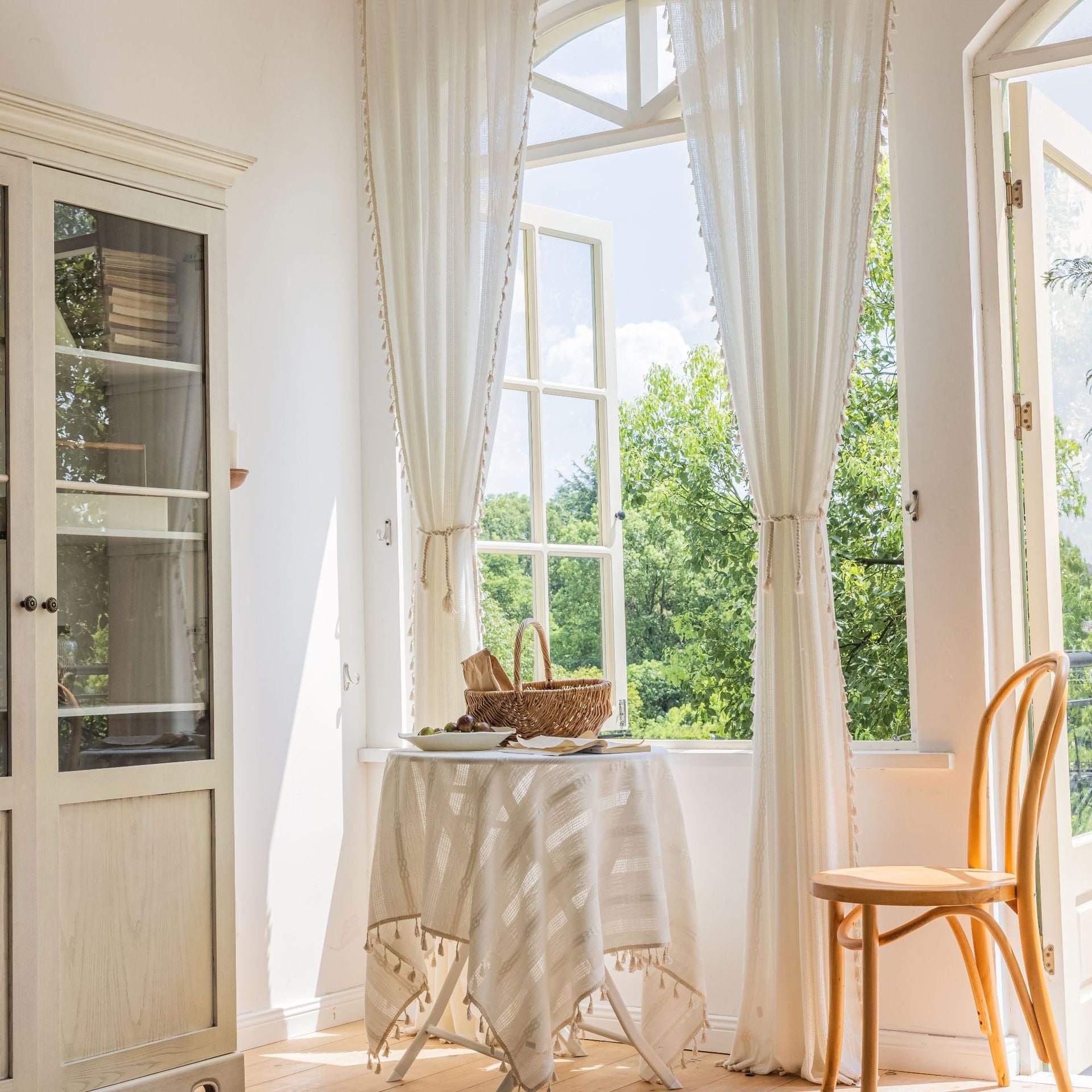 Curtain Finished White Striped Embroidered Curtain Semi-Shading Curtain Hollow Curtain for Kitchen Living Room Window Curtain