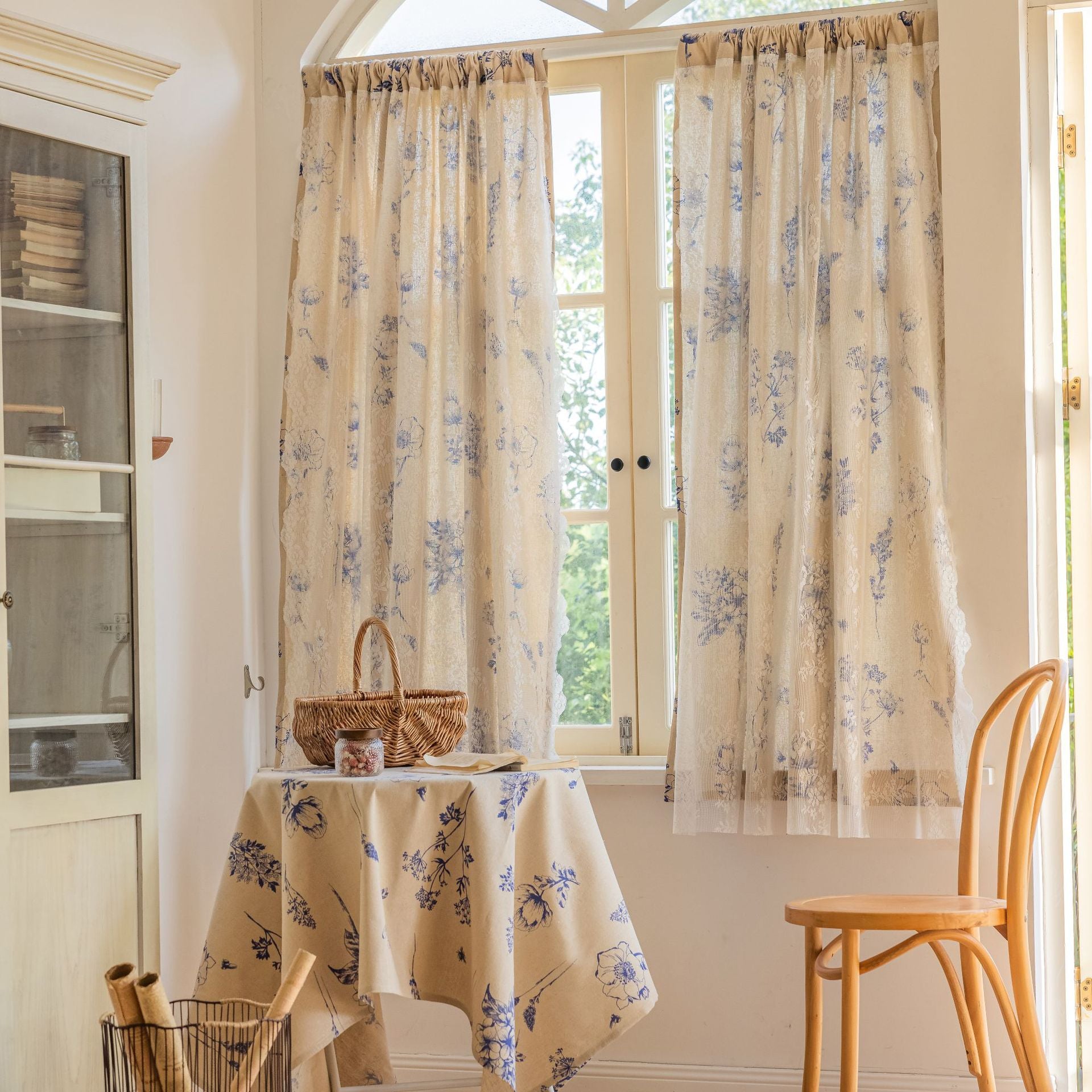Grey Printed Curtain Sketch Semi-Shading Short Design Fresh Style Direct from Factory