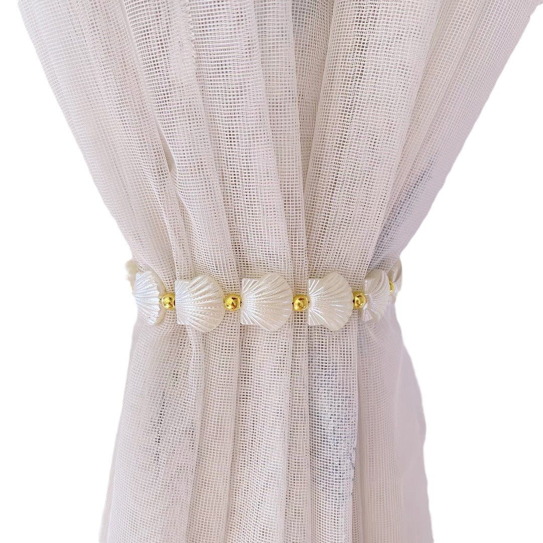 Ocean Heart Shell Curtain Tape Bedroom Living Room Gauze Curtain Light Luxury Rhinestone Magnetic Buckle Tying Rope Cable Tie Pair