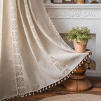 Curtain country style Curtain Finished Printed Hollow Stitching American Style Kitchen Curtain Semi-Shading Curtain Tassel