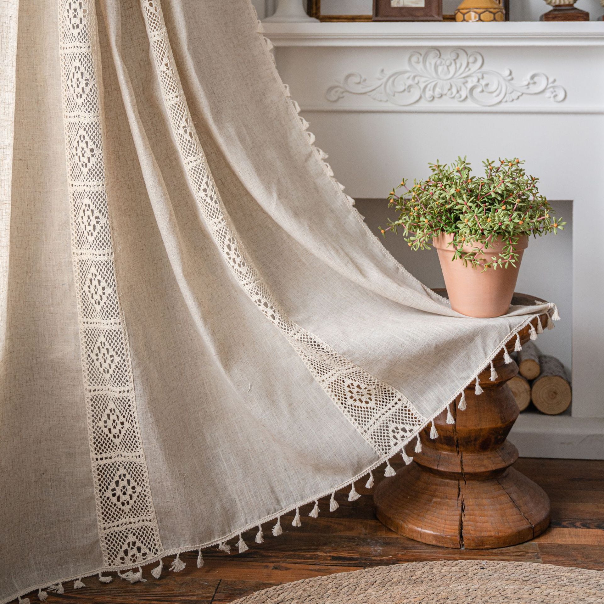 Curtain country style Curtain Finished Printed Hollow Stitching American Style Kitchen Curtain Semi-Shading Curtain Tassel