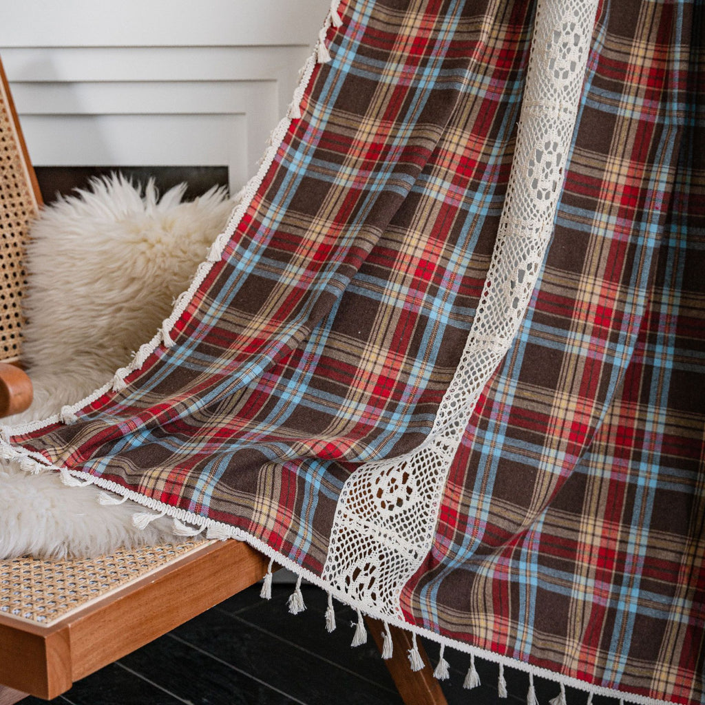 Curtain Green Plaid Stitching Yarn-dyed American Curtain Finished Kitchen Curtain Bay Window Curtain Semi-shading