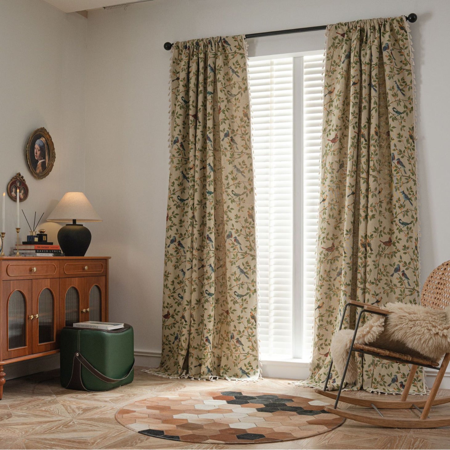 Jacquard Flower Bird Graphic Curtain for Kitchen Semi-Shaded Bay Window Treatment Factory Direct Supply
