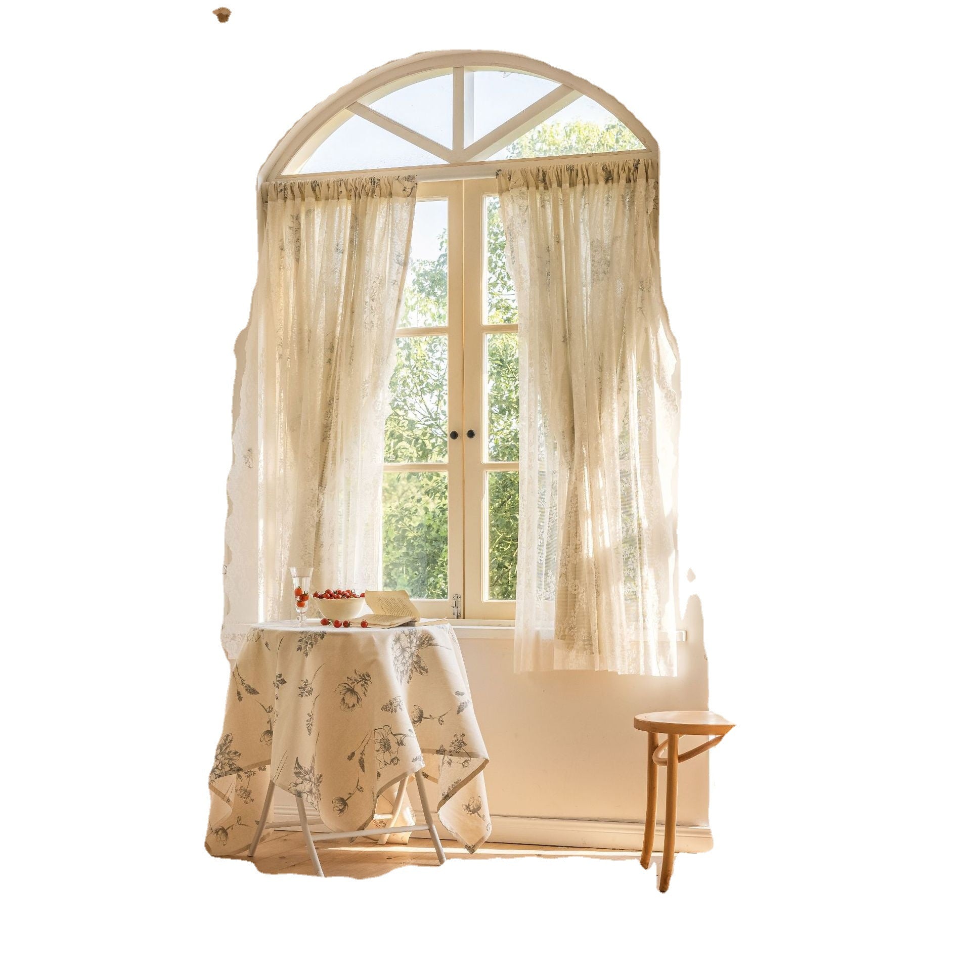 Grey Printed Curtain Sketch Semi-Shading Short Design Fresh Style Direct from Factory