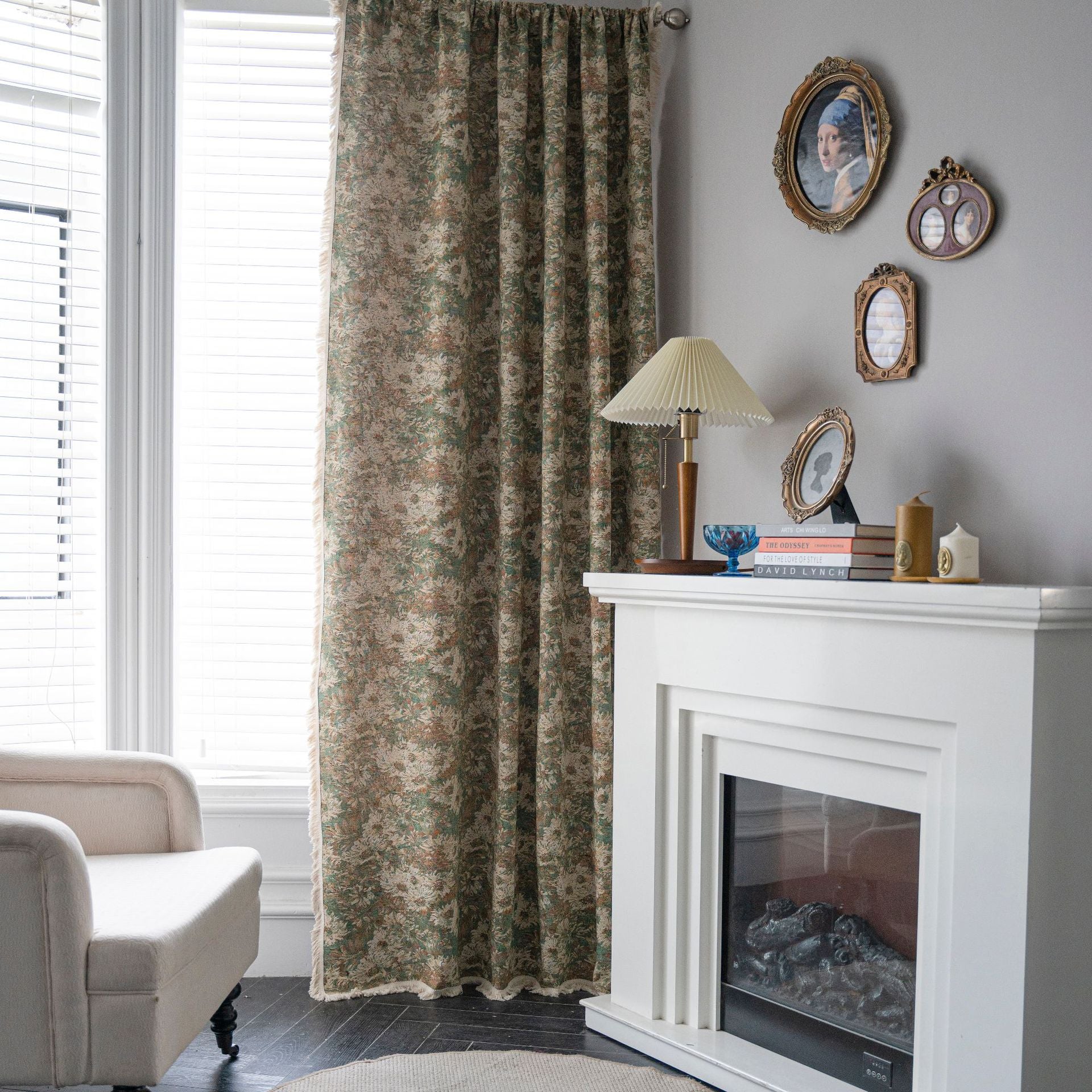 Shades Curtain Green Oil Painting Flower Kitchen Curtain American Country Noise-Reducing Curtains  Bay Window Curtain Finished Semi-shading