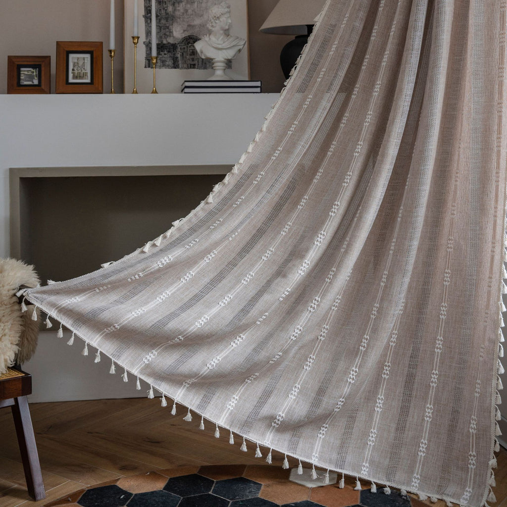 Curtain Finished White Striped Embroidered Curtain Semi-Shading Curtain Hollow Curtain for Kitchen Living Room Window Curtain