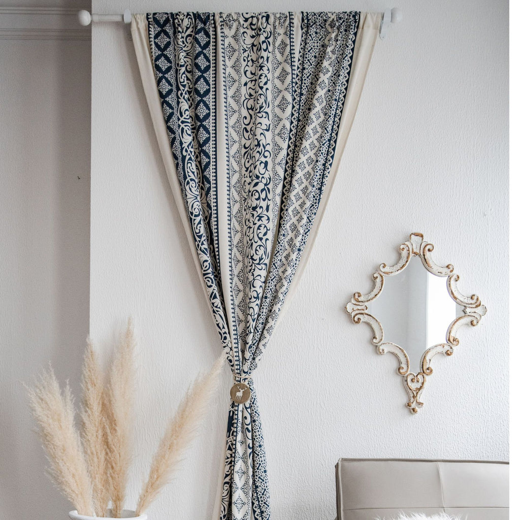 Curtain Finished Cotton and Linen Printed Blue and White Porcelain Home Stay Curtain Semi-Shaded Kitchen Bay Window Factory Direct Supply