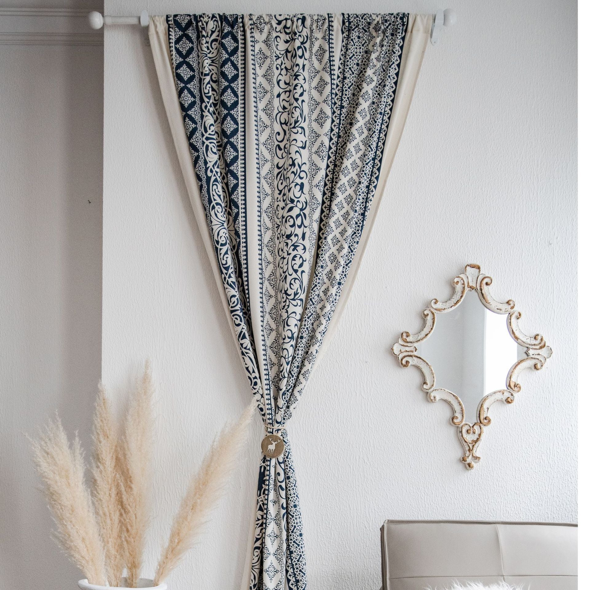 Curtain Finished Cotton and Linen Printed Blue and White Porcelain Home Stay Curtain Semi-Shaded Kitchen Bay Window Factory Direct Supply