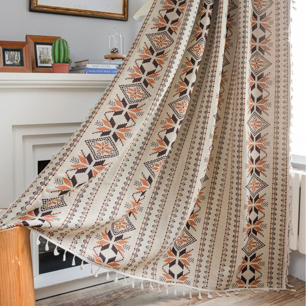 Curtain Jacquard Tassel Kitchen Curtain American Country Bay Window Rose Flower Semi-Shaded Factory Direct Supply