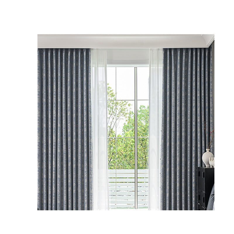 New Chinese Moire Wave Roll Texture Gray Blue High-end Living Room Bedroom Curtain High Temperature Sizing Package Installation