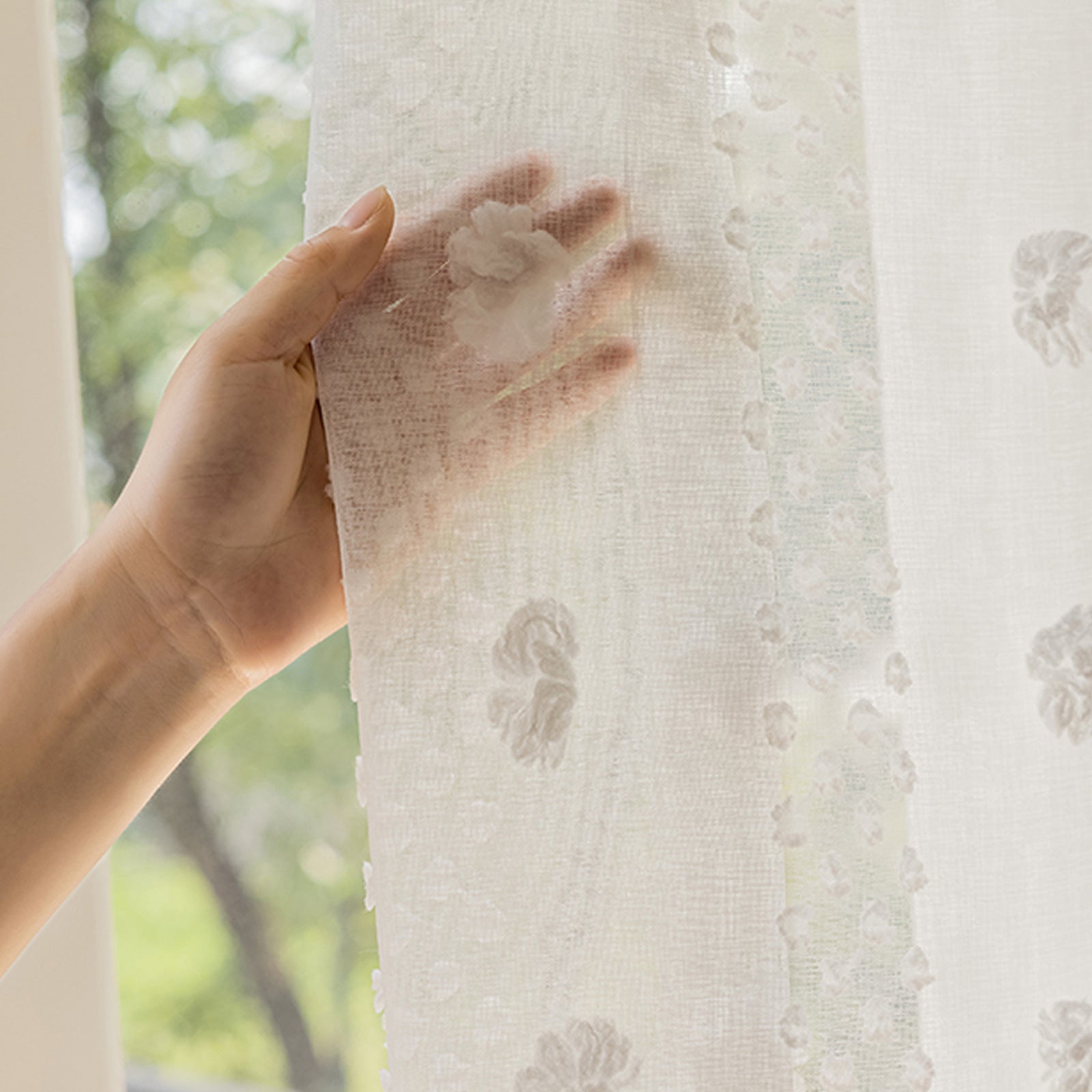 Soft Light Curtains  French white pompom ball yarn transparent curtain yarn curtain bedroom children's room from source factory