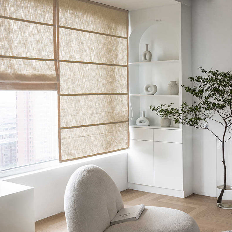 Roman Curtain Lifting Curtain Nordic Cloth Blind Semi-Shading Japanese Chinese Linen Cotton Linen Bay Window Bedroom Balcony Curtain
