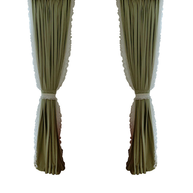Custom French Curtain Matcha Green Australian Wool Lace Bedroom Living Room Shading Curtain Finished Cloth Curtain