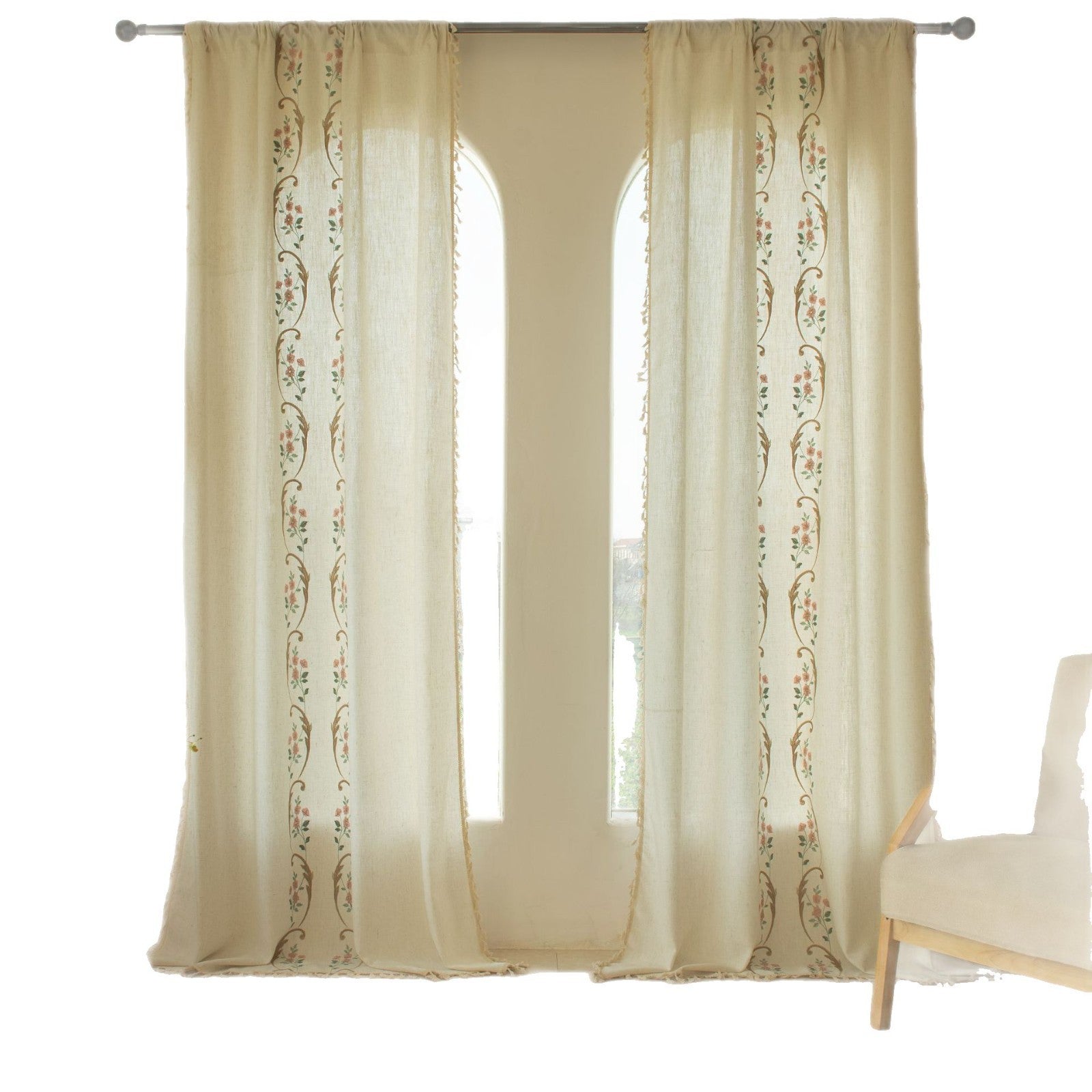 Curtain Transparent and Impermeable American Country Pastoral Curtain Living Room Balcony Bedroom Decoration